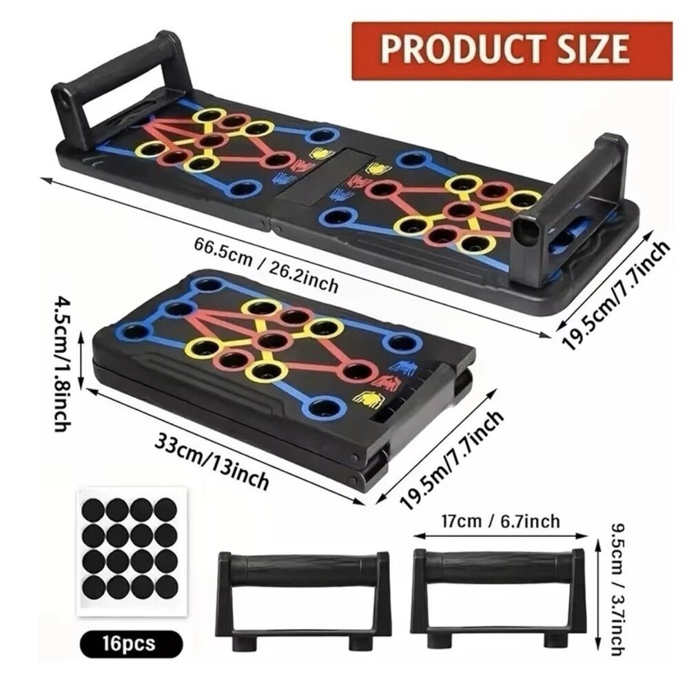 Foldable Push Up Board Stand Set w/ Handles & 16 Anti-Slip Pads, Color-Coded